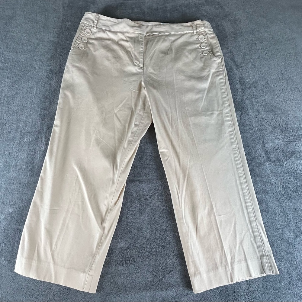 Talbots Khaki Capri Pants Womens 16 Retro Button Accent Straight Leg
